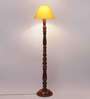Yellow cotton conical wooden floor lamp