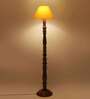 Yellow cotton conical wooden floor lamp