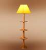 Devansh Yellow cotton Drum shade with   floor lamp with wood base .-