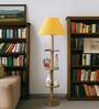 Devansh Yellow cotton Drum shade with   floor lamp with wood base .-
