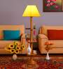 Devansh Yellow cotton Drum shade with   floor lamp with wood base .-