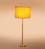 Devansh Yellow cotton Drum shade with   floor lamp with wood base .-