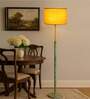 Devansh Yellow cotton Drum shade with   floor lamp with wood base .-