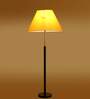 Devansh Yellow cotton Drum shade with   floor lamp with wood base .-