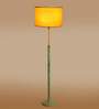 Devansh Yellow cotton Drum shade with   floor lamp with wood base .-