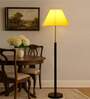 Devansh Yellow cotton Drum shade with   floor lamp with wood base .-