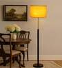 Devansh Yellow cotton Drum shade with   floor lamp with wood base .-