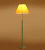 Devansh Yellow cotton Drum shade with   floor lamp with wood base .-