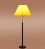 Devansh Yellow cotton Drum shade with   floor lamp with wood base .-