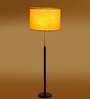 Devansh Yellow cotton Drum shade with   floor lamp with wood base .-