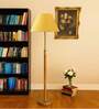 Devansh Yellow cotton Drum shade with   floor lamp with wood base .-