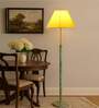 Devansh Yellow cotton Drum shade with   floor lamp with wood base .-