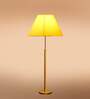 Devansh Yellow cotton Drum shade with   floor lamp with wood base .-