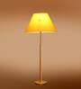 Devansh Yellow cotton Drum shade with   floor lamp with wood base .-