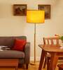 Devansh Yellow cotton Drum shade with   floor lamp with wood base .-