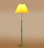 Devansh Yellow cotton Drum shade with   floor lamp with wood base .-
