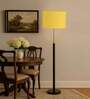 Devansh Yellow cotton Drum shade with   floor lamp with wood base .-
