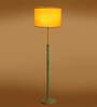 Devansh Yellow cotton Drum shade with   floor lamp with wood base .-