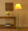 Devansh Yellow cotton Drum shade with   floor lamp with wood base .-