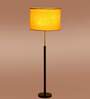 Devansh Yellow cotton Drum shade with   floor lamp with wood base .-