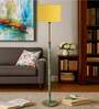 Devansh Yellow cotton Drum shade with   floor lamp with wood base .-
