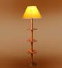 Devansh Yellow cotton Drum shade with   floor lamp with wood base .-