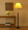 Devansh Yellow cotton Drum shade with   floor lamp with wood base .-
