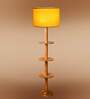 Devansh Yellow cotton Drum shade with   floor lamp with wood base