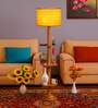 Devansh Yellow cotton Drum shade with   floor lamp with wood base