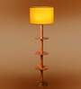 Devansh Yellow cotton Drum shade with   floor lamp with wood base