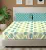 Dew Teal Floral 144 Tc Cotton Double Bedsheet With 2 Pillow Covers
