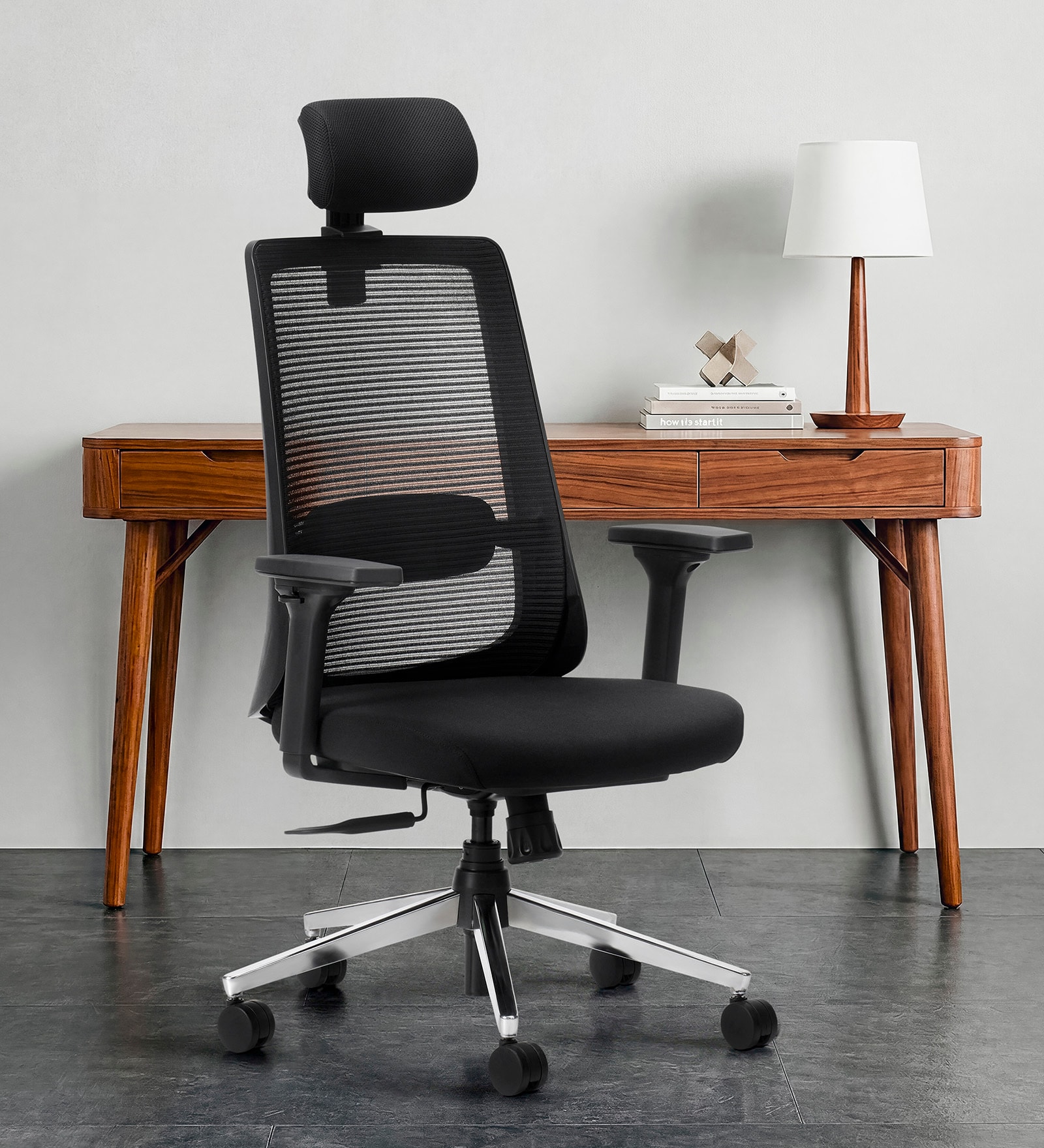 Dhara Office Chair with Adjustable Lumbar Support & Headrest in Black colour