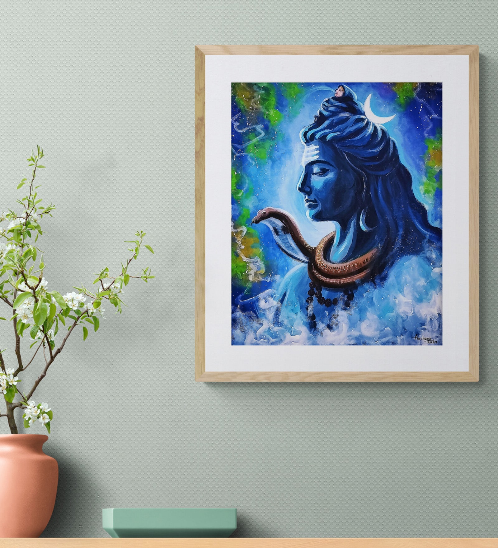 Dhyan Lord Shiva Handmade Acrylic Paint On Canvas Unframed