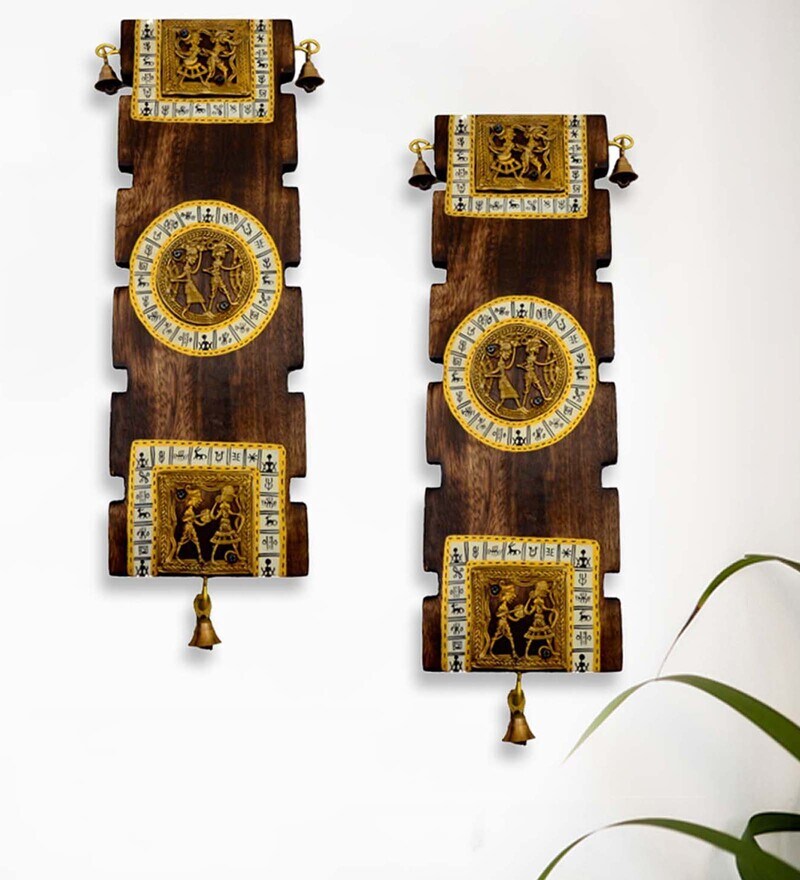 Buy Dhokra & Warli Handpainted Wooden Wall Hanging Set by ExclusiveLane