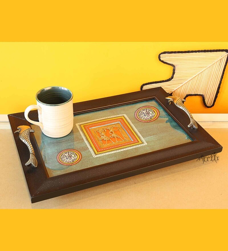 Buy Dhokra Motif MDF Serving Tray by Aakriti Art Creations Online