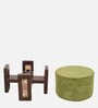 Dhokra Solid Wood Pouffe in Walnut Colour