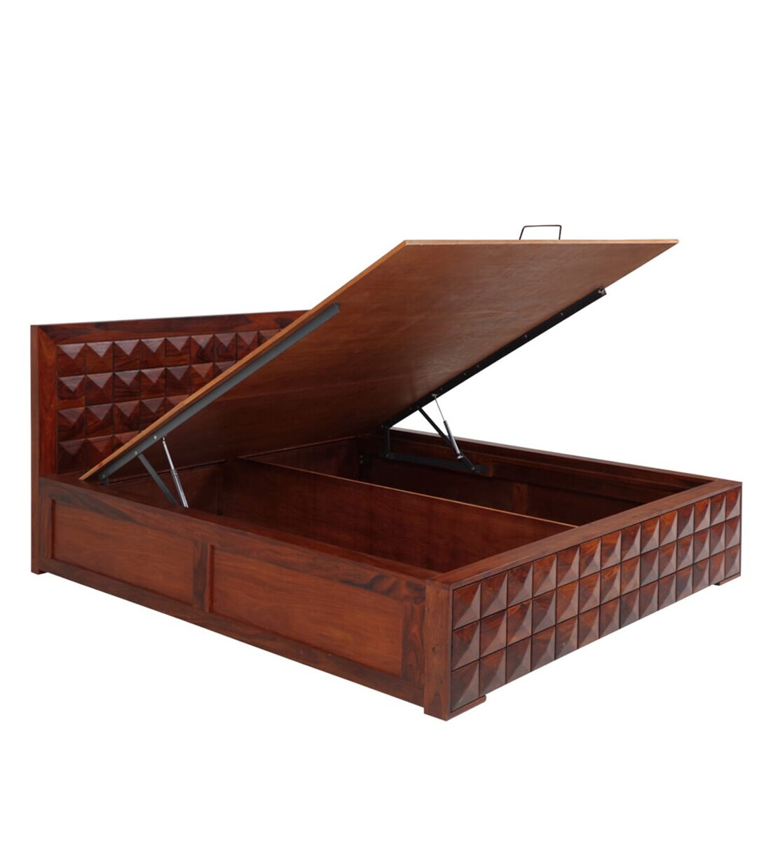 Buy Diamond Queen Size Bed with Hydraulic Storage In Honey Natural Finish by Evok Online