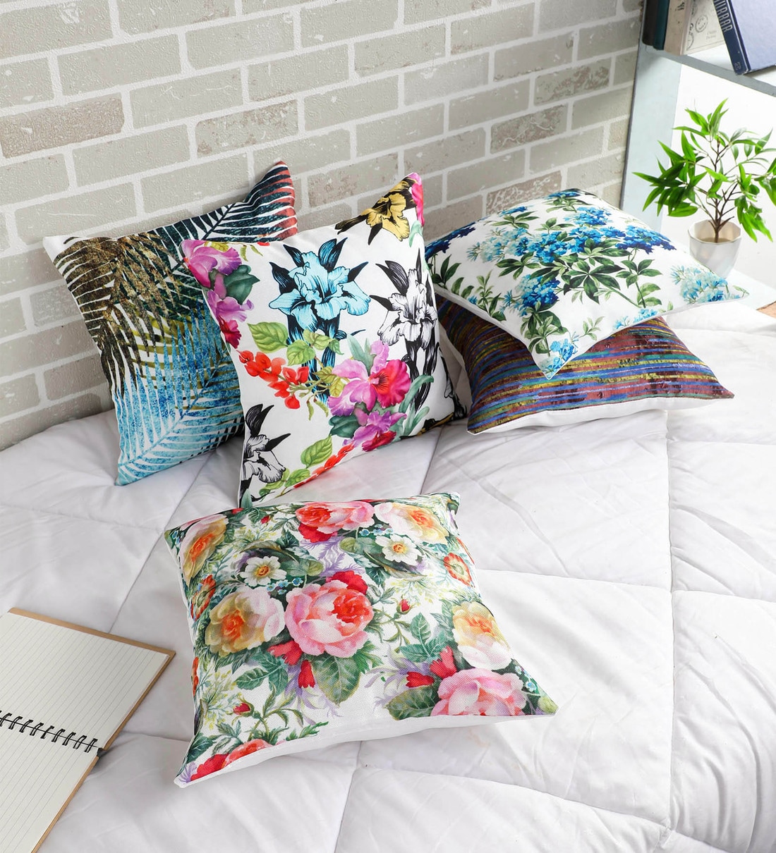 Buy Digital Printed Jute Floral Pattern 12x12 Inch Cushion Covers (Set