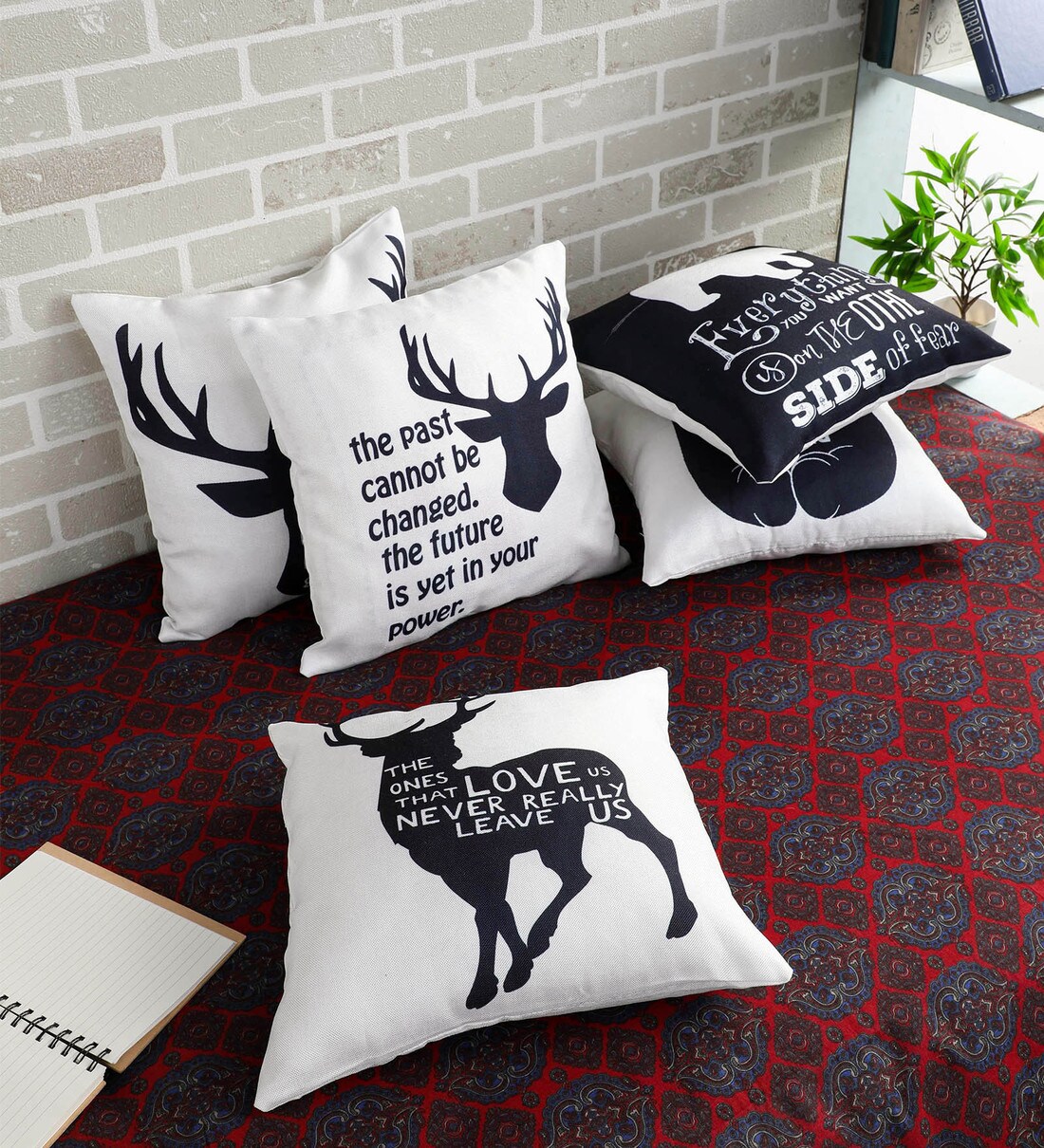 Buy Digital Printed Jute Slogan Pattern 12x12 Inch Cushion Covers (Set