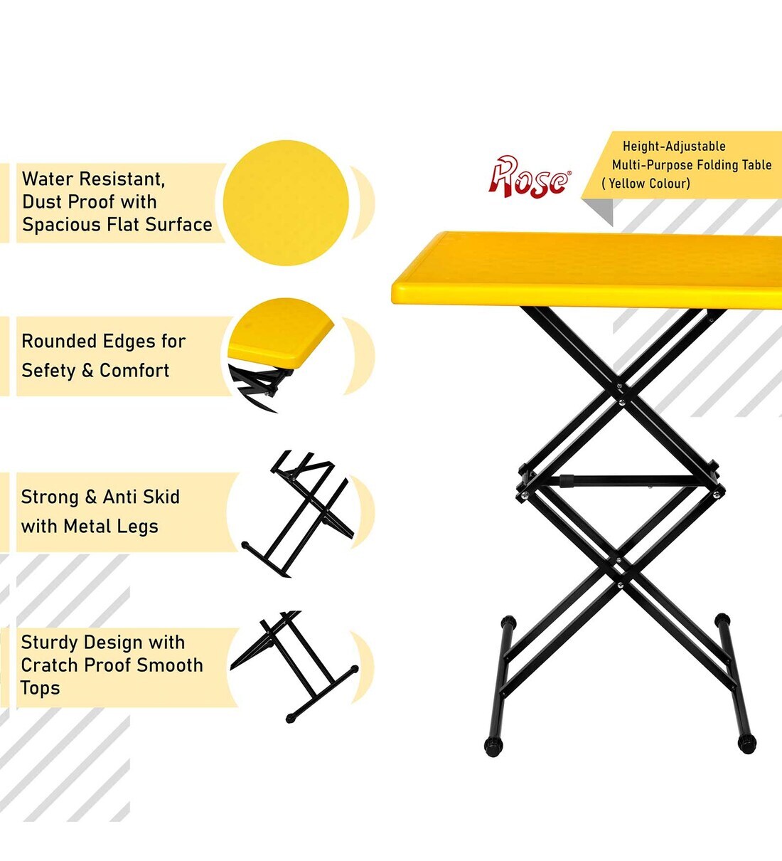 Buy Dillon Portable Table in Yellow Finish with Adjustable Height by