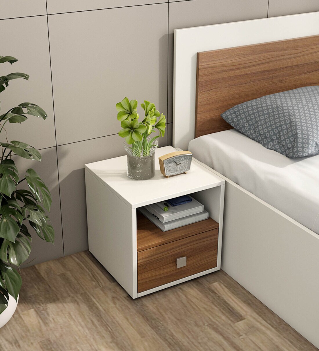 Buy Dimora Bedside Table in Frosty White Colour by A Globia Creations