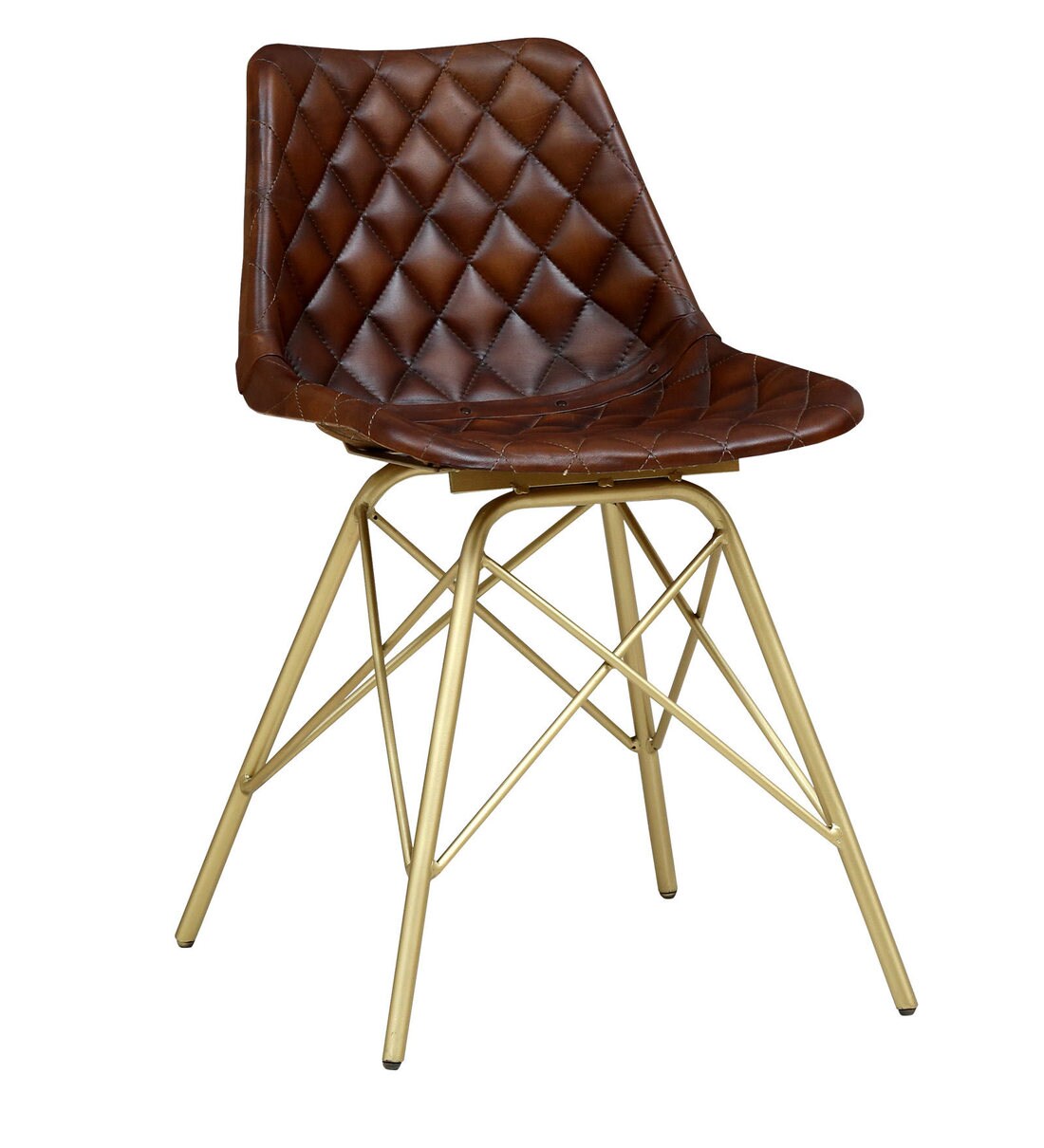 Buy Elliot Leather Dining Chair In Brass Finish By Bohemiana Online