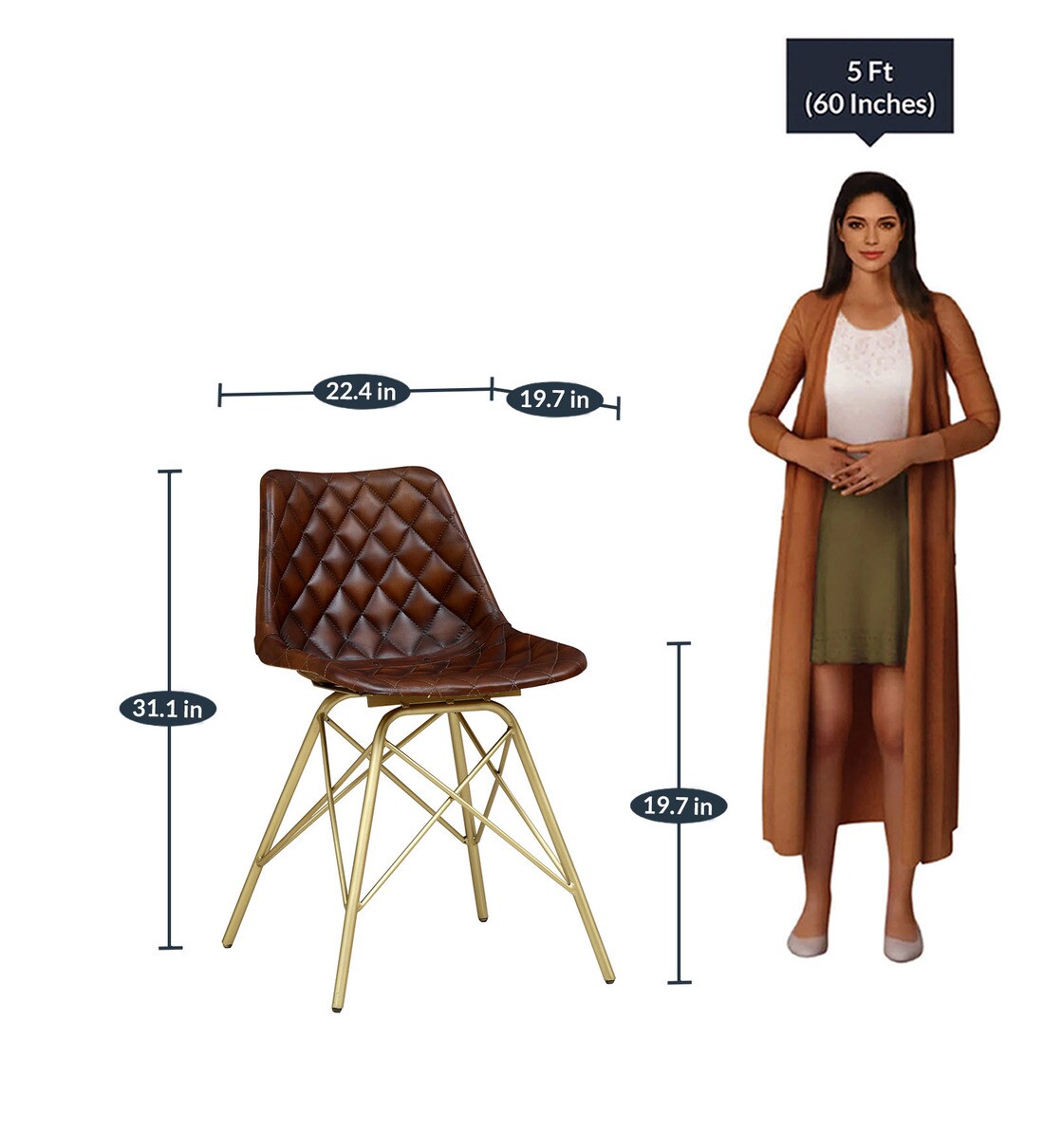 Buy Elliot Leather Dining Chair In Brass Finish By Bohemiana Online