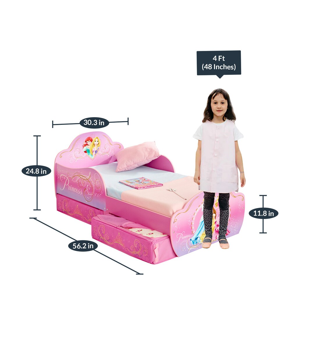 Buy Disney Princess Toddler Bed with Under Bed Storage in Pink by Cot & Candy Online Novelty