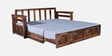 Diamond Sheesham Wood Pull Out 3 Seater Sofa Cum Bed In Provincial Teak Finish With Storage in Grey Fabric