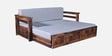 Diamond Sheesham Wood Pull Out 3 Seater Sofa Cum Bed In Provincial Teak Finish With Storage in Grey Fabric
