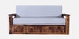 Diamond Sheesham Wood Pull Out 3 Seater Sofa Cum Bed In Provincial Teak Finish With Storage in Grey Fabric