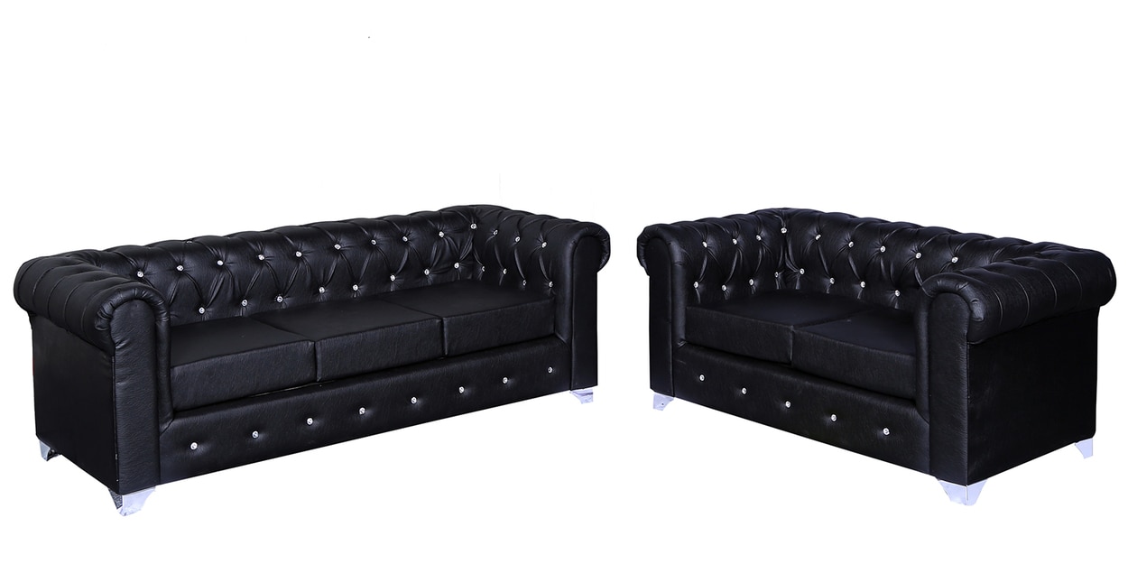 Buy Diamond Sofa set (3+2 Seater) in Black Colour by Parin Online Chesterfield Sofa Sets