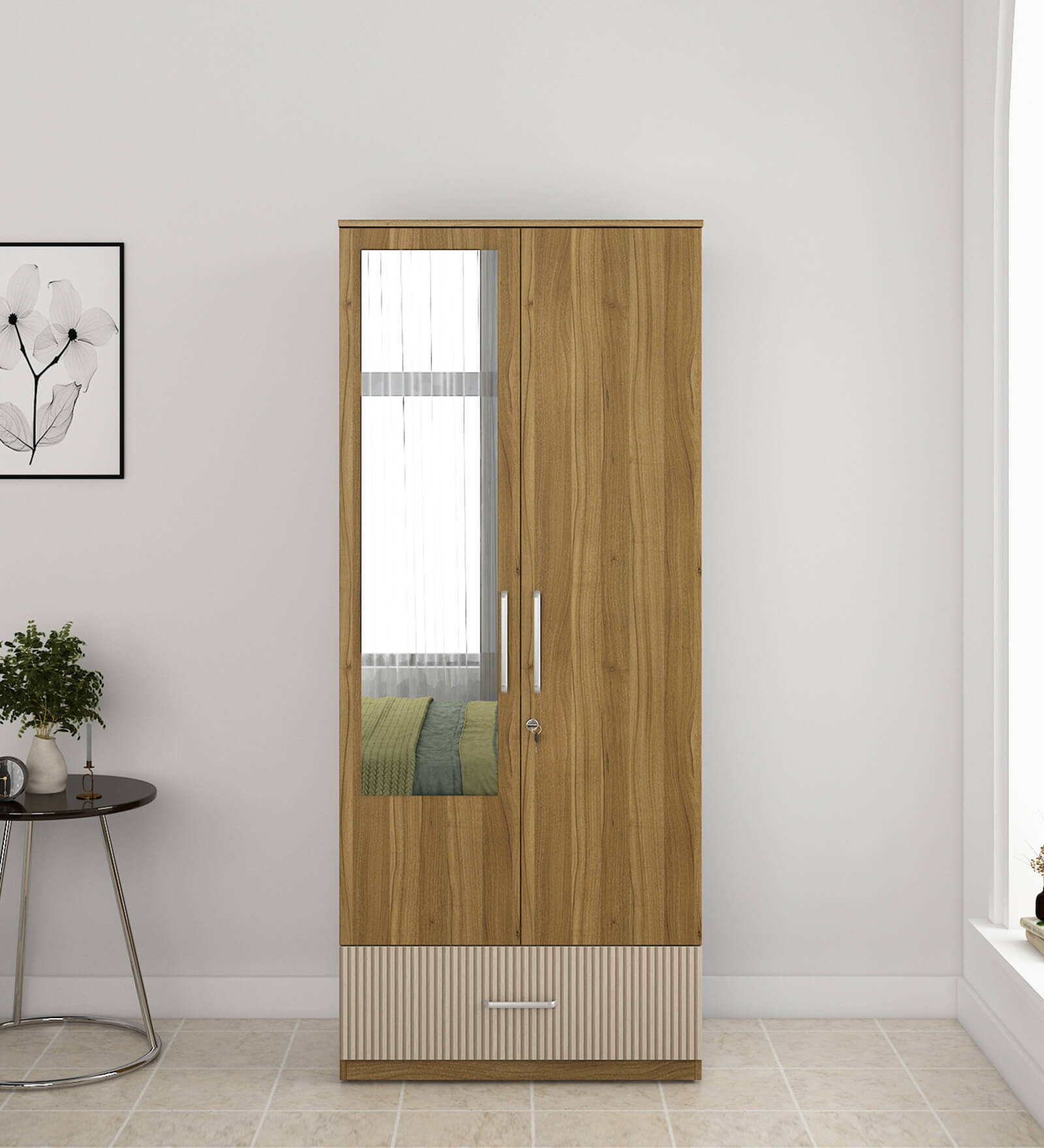 Diago 2 Door Wardrobe In Natural Teak Finish