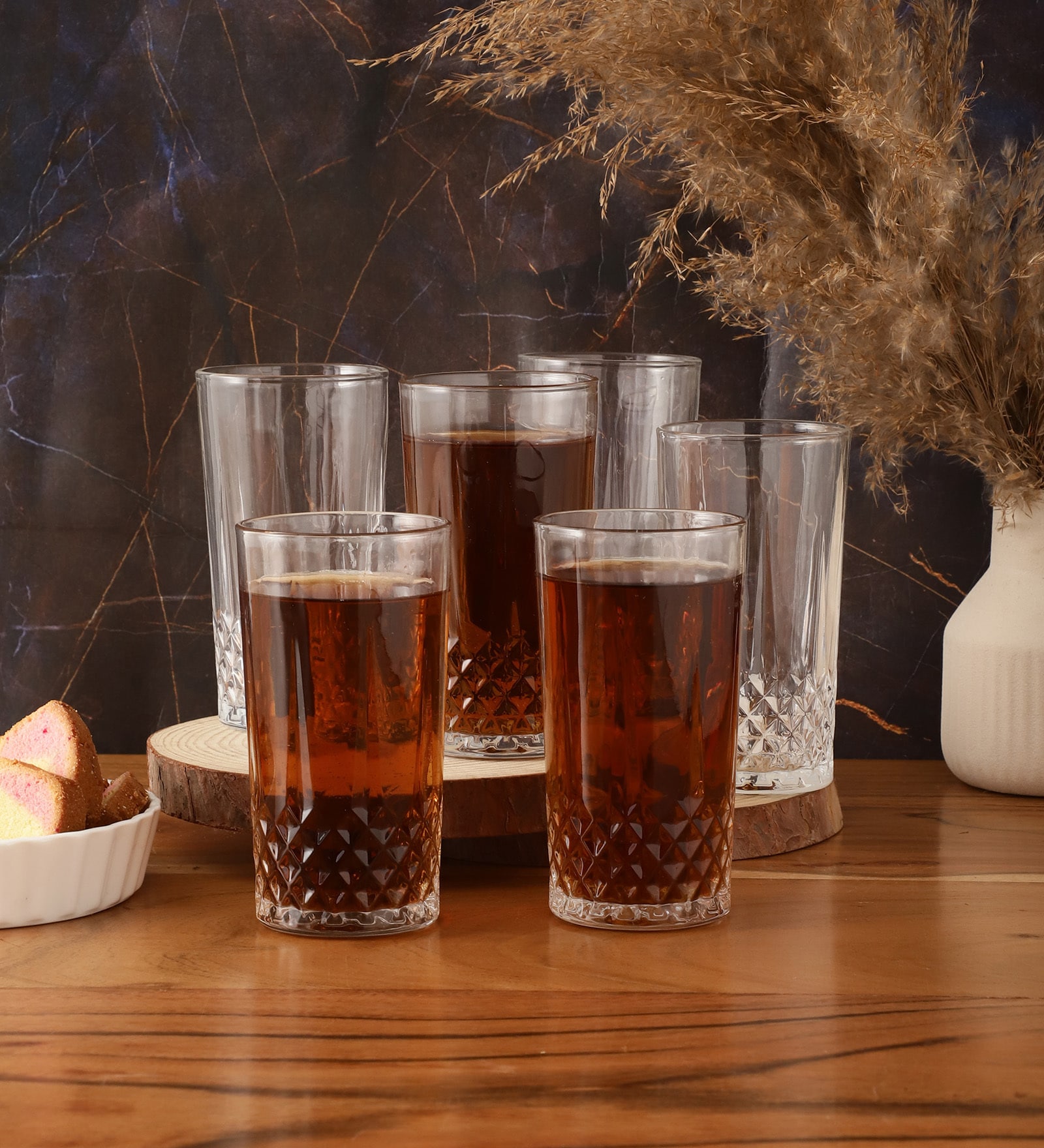 Diamond Cutting Shaped 300 ml Transparent Glass (Set of 6) Everyday Glasses